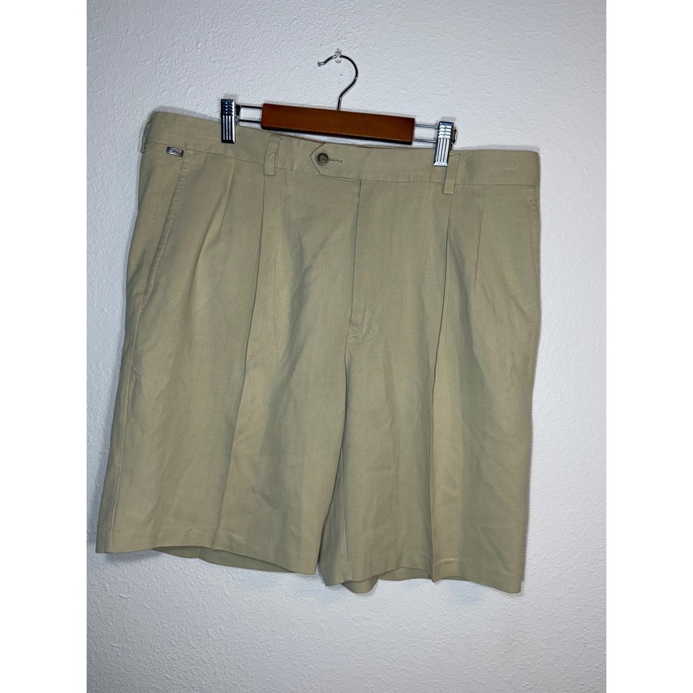 Tommy Bahama Mens 36 Silk Cotton Pleated Khaki‎ Shorts Herringbone Beige